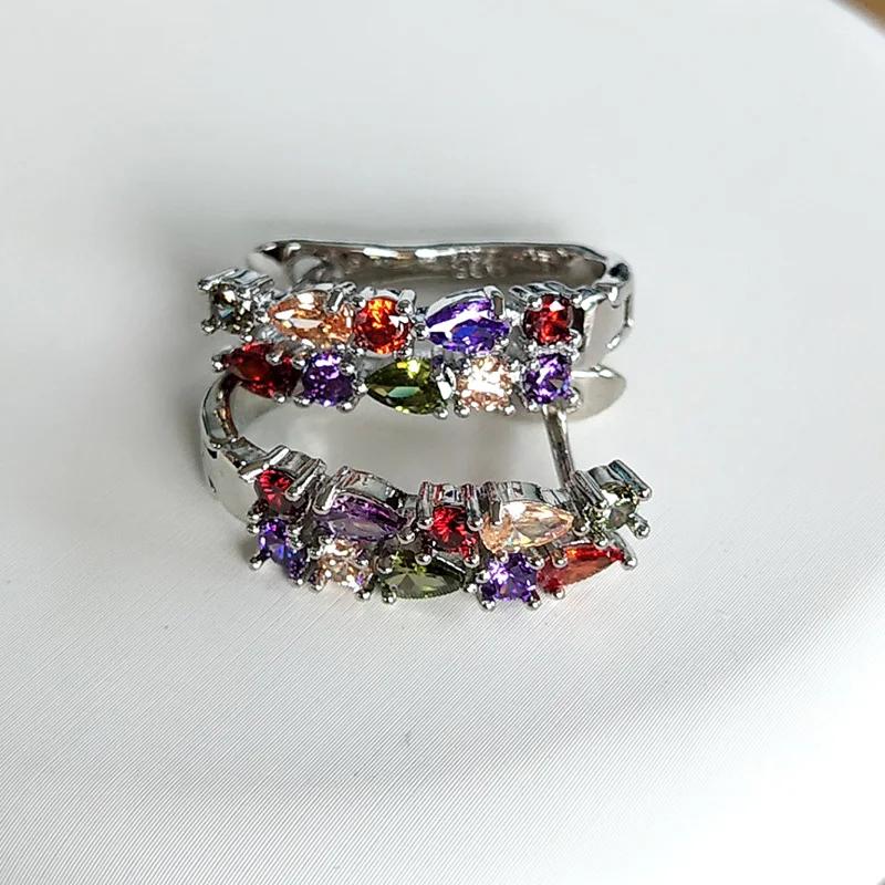 Wholesale Slver Color Luxury  Sterling Silver Earrings Flash Colorful CZ Zircon Ear Studs Earrings Women Cheap Brincos