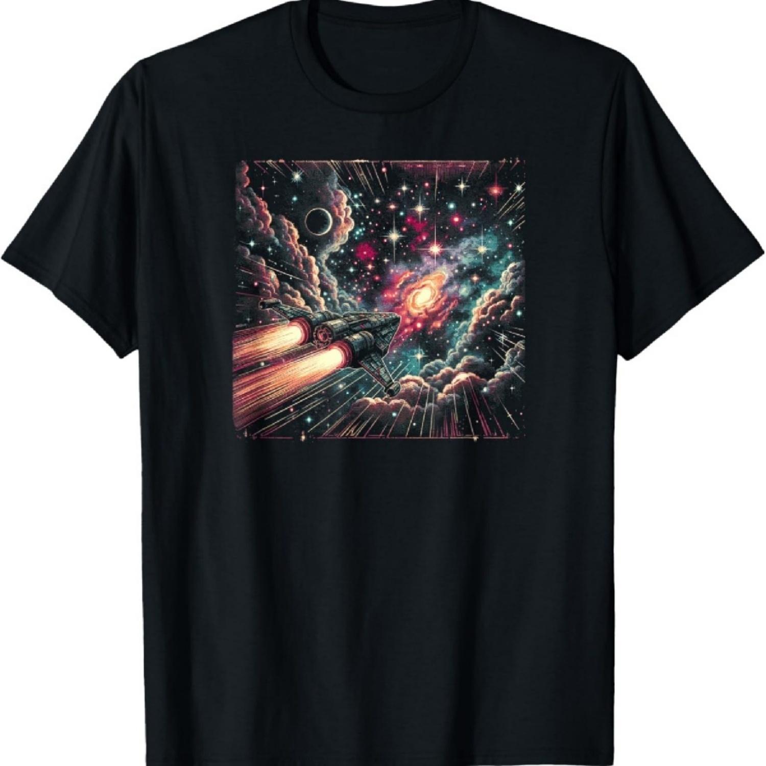 Футболка «Космический корабль, летящий сквозь галактику» S чёрный