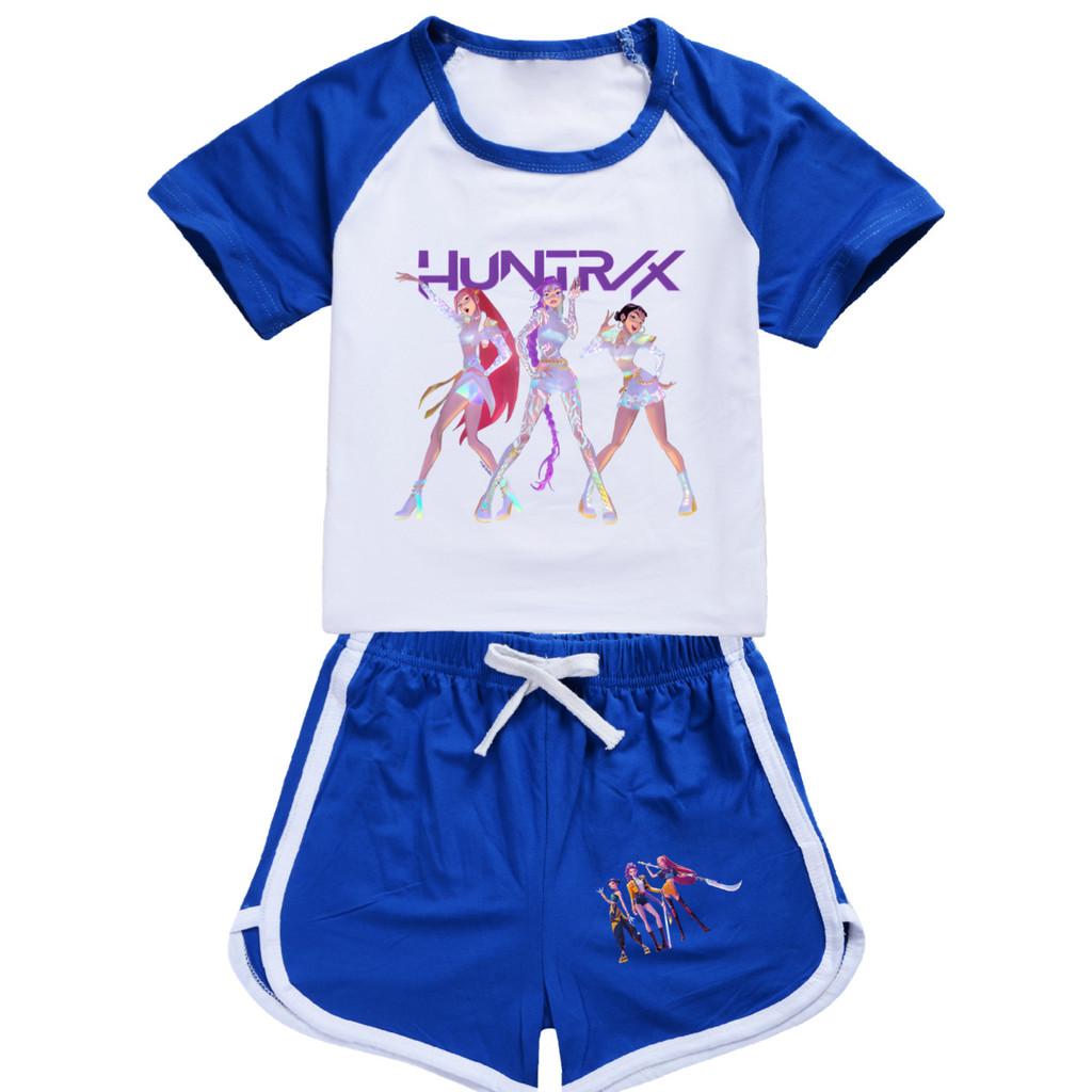 5019 Kids Girls POP Rumi Zoey Mira Print T-shirt Shorts Sport Tracksuit Clothes Set