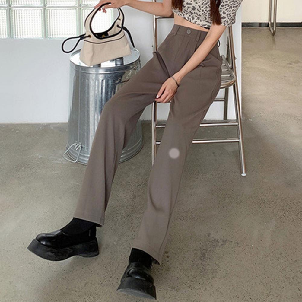 Loose Fit Suit Trousers Elegant Women's High Waist Wide Leg Suit Pants with Pockets Stylish Office Lady Trousers Solid Color