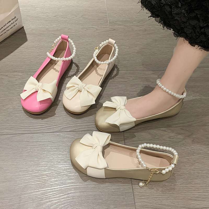 Fairy Wind Flat-soled Small Single Shoes Female 2025 Spring and Summer Mary Jane Shallow Mouth Round Head Beanie Shoes Laden Shoes with Skirt
