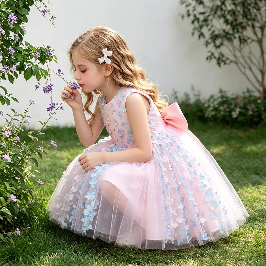 Pink Evening Gown for Girls: 3D Floral Ball Gown