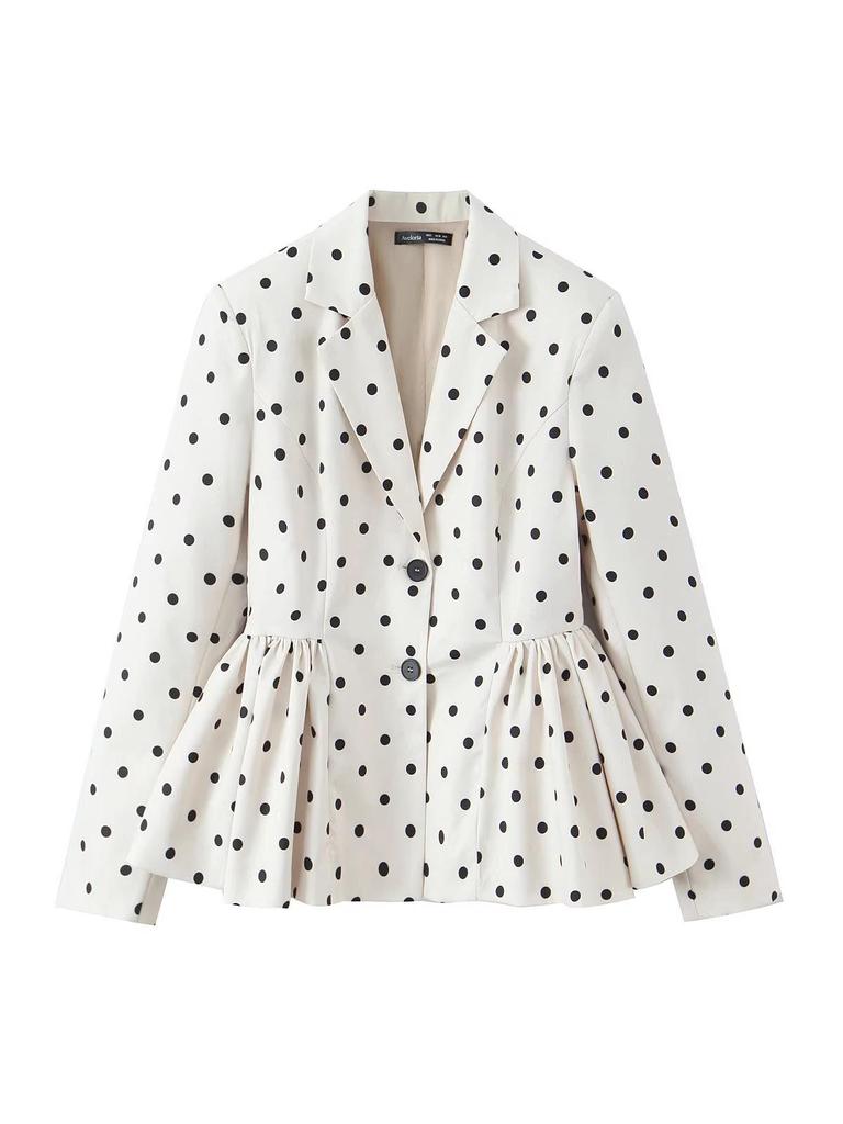 Blazer de Terno Feminino de Bolinhas Dupla Face com Lapela 2025 - Moda Outono/Inverno