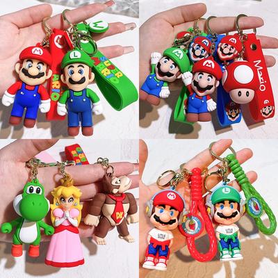 Super Mario Bros Schlüsselanhänger Actionfigur Niedlicher Cartoon-Charakter Spielzeugpuppe Modell Dekoration Kindergeburtstagsgeschenk