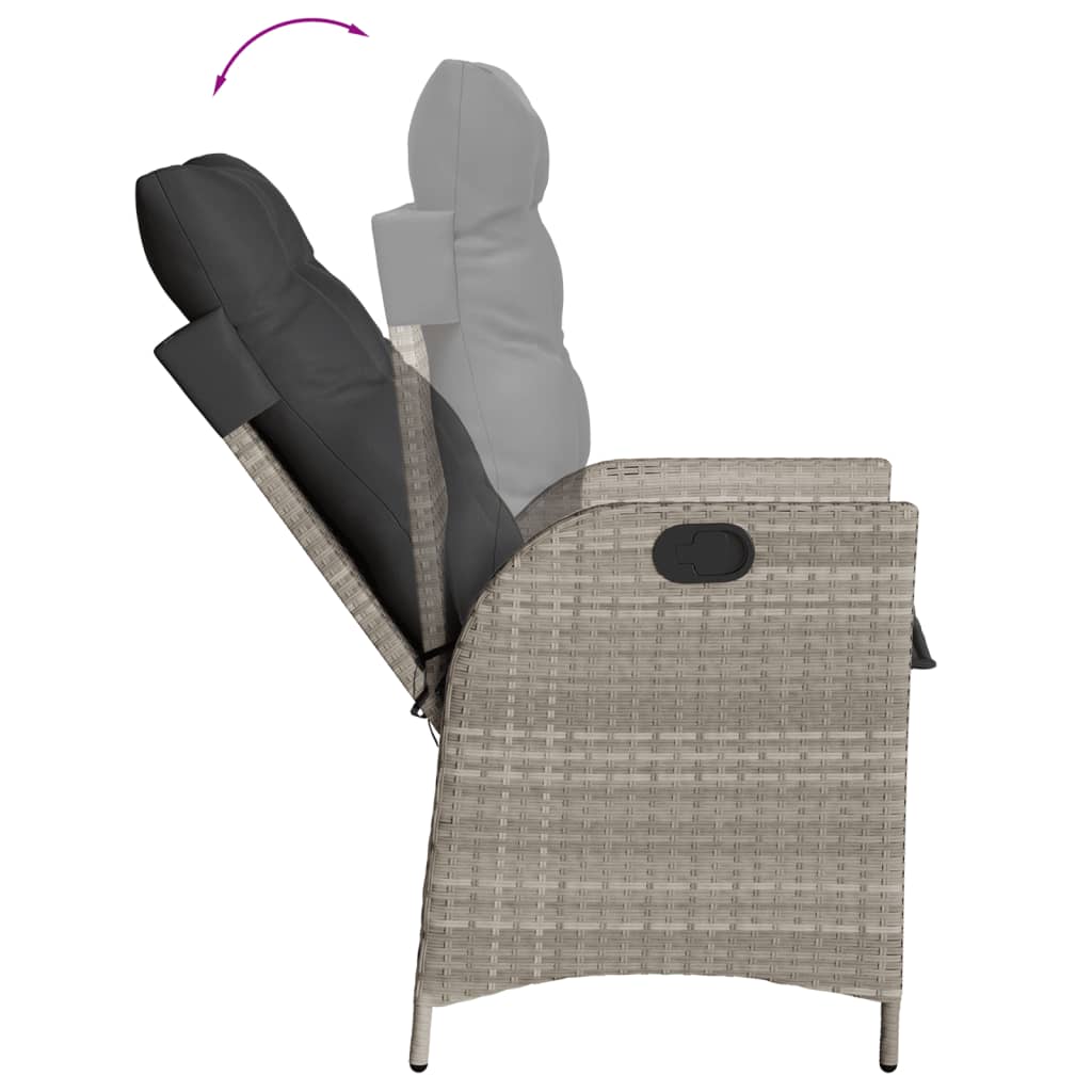 Garden Armchair with Cushions Adjustable Light Grey Poly Rattan