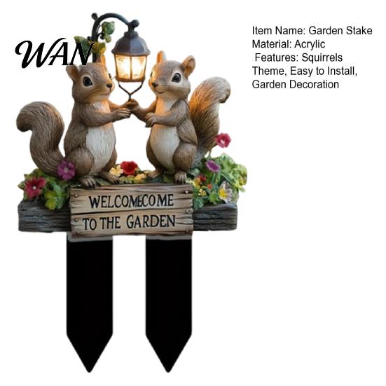 Easy Install Garden Stake Two Squirrels Decorative Stake, Welcome to The Acrylic Yard Outdoor Ornament Art, Street Lamp Squirrel Sign for Lawn Pathway