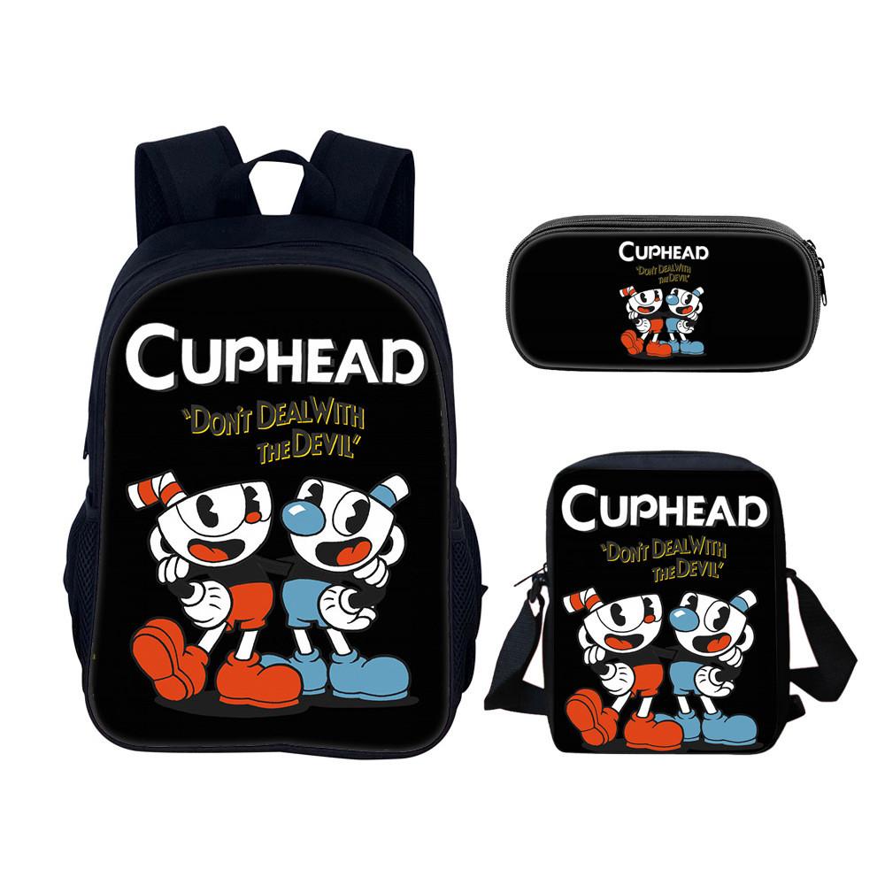 Cuphead Backpack Set For School And Travel With Nylon Construction And Multiple Compartments