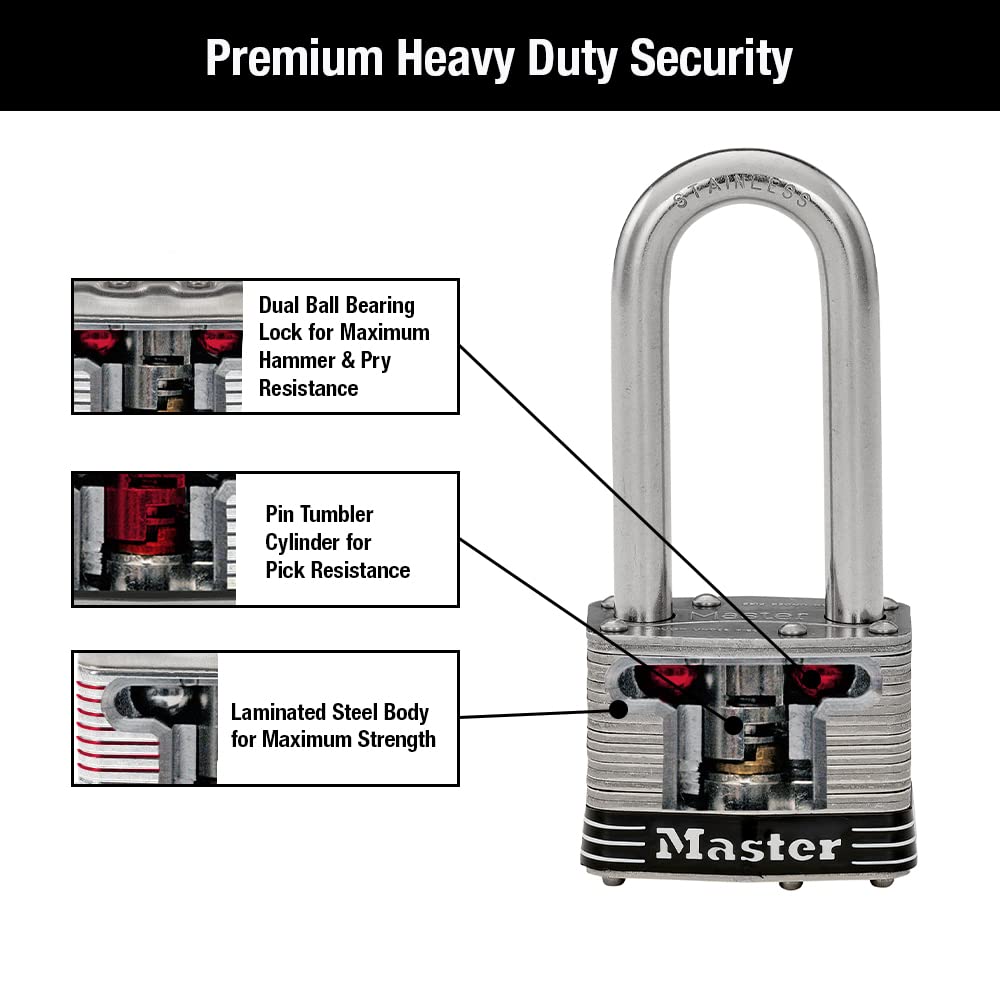 Master Lock 5SSKADLJ Stainless Steel 51mm 64mm Inner Padlock, Keyed, Outdoor, Weatherproof, Rustproof, Wide, Diameter, Anti-Theft