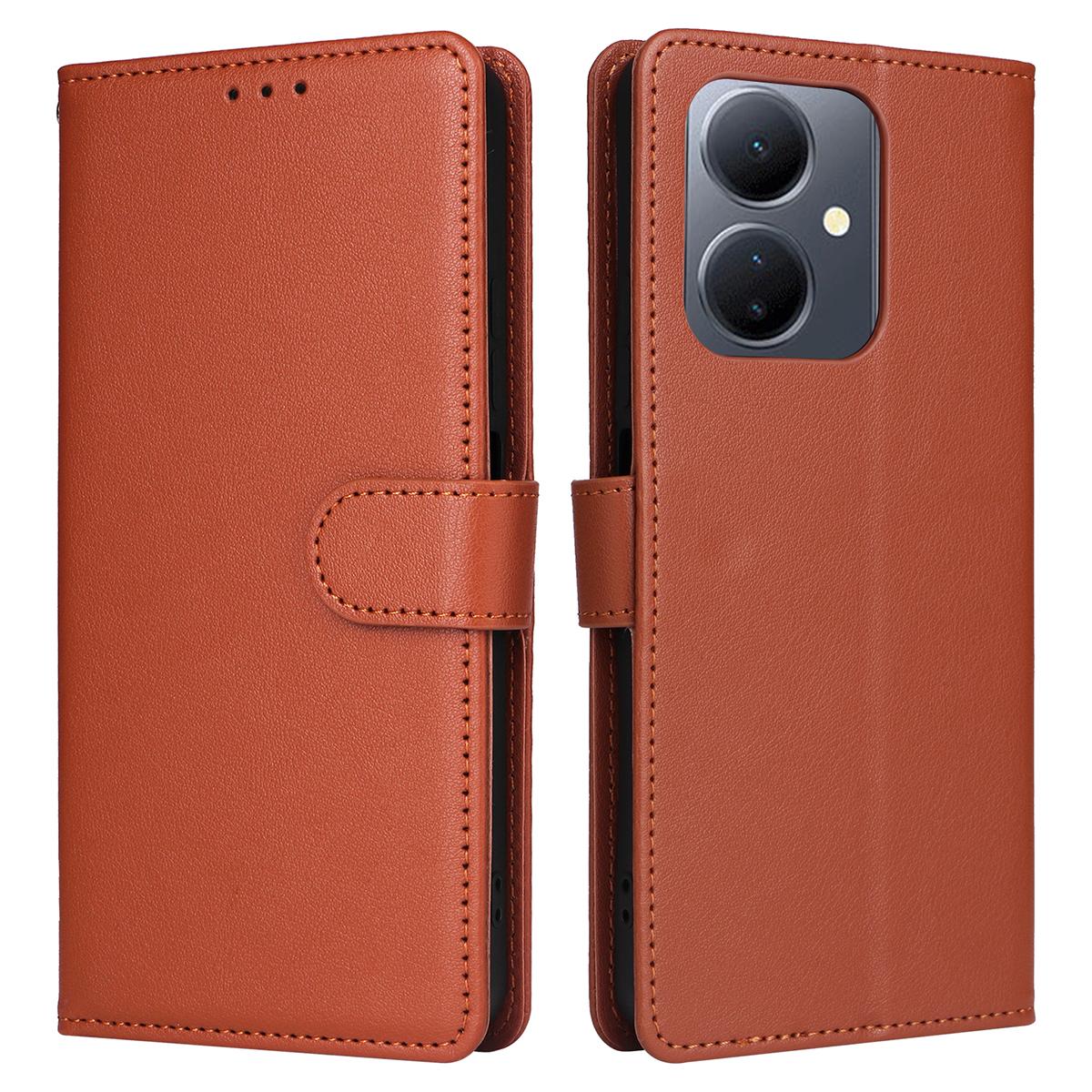 

For vivo Y27 4G/Y27 5G/Y78 5G (China)/Y36 5G (Global) Case Wallet Stand View PU Leather Phone Cover Brown