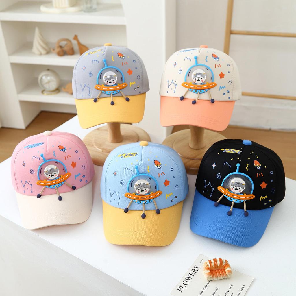 Spring 2026 Cartoon Spaceship Kids' Baseball Cap: Color Block Sun Protection Hat for Boys