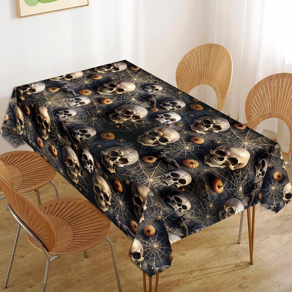 Skulls Pumpkin Rectangle Table Cloth for Table Decor Kitchen Dining Waterproof Reusable Tablecloth for Tables Party Picnic