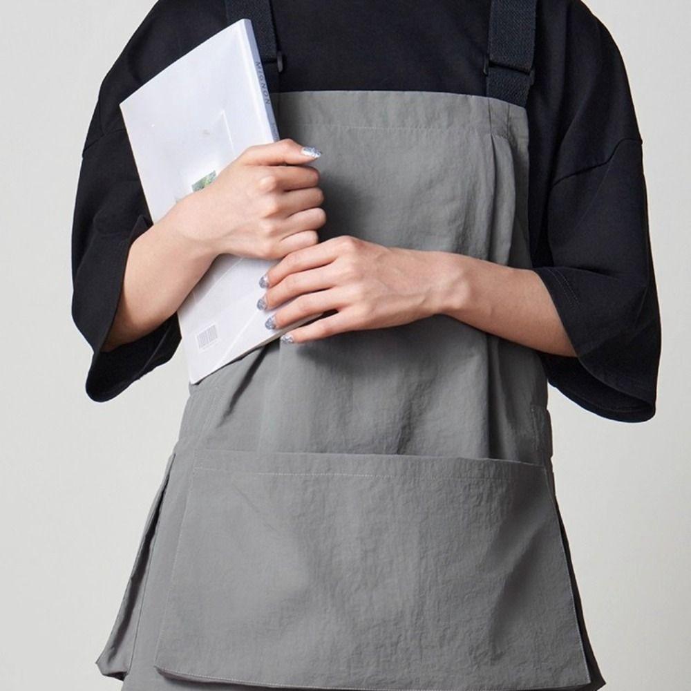 New Polyester Catering Apron Waterproof Unisex Painting Apron Stain-resistant Multiple Pockets Household Apron for Coffee Shop