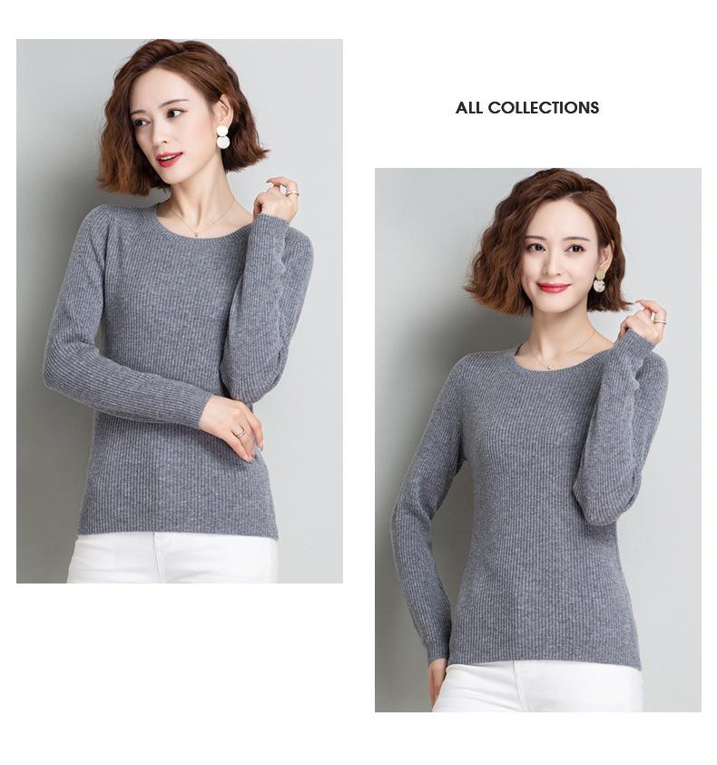 Hengyuanxiang Women's Pure Wool Round Neck Sweater - Solid Color Casual Knitwear for Spring, Autumn, and Winter
