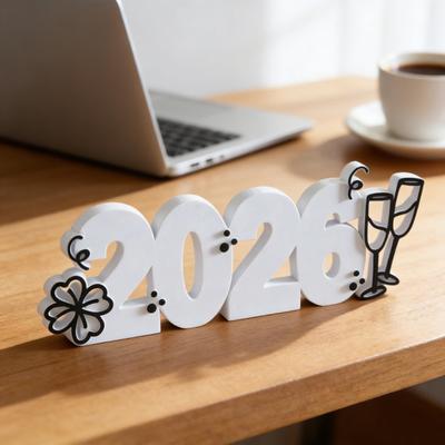 2026 Table Sign 3D Printed Happy New Year Party Tabletop Ornament for Shelf Mantle Desktop Tiered Tray Decor