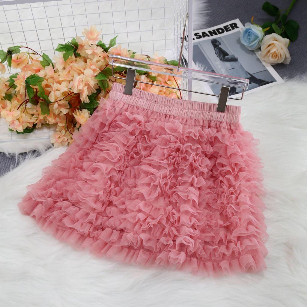 Korean Style Women's High Waist Mesh A-line Puffy Skirt - Autumn 2025