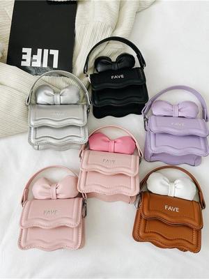 Outono Novo Mini Bolsa Coreana de Menina com Laço e Corrente Transversal de Ombro - Bolsa Feminina para Pais e Filhos