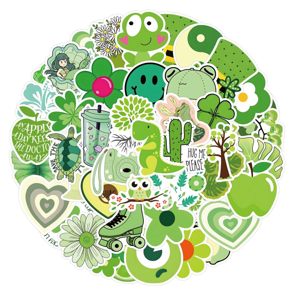 60 New Green Small Fresh Graffiti Stickers Decorate Suitcase Notebook Waterproof Stickers