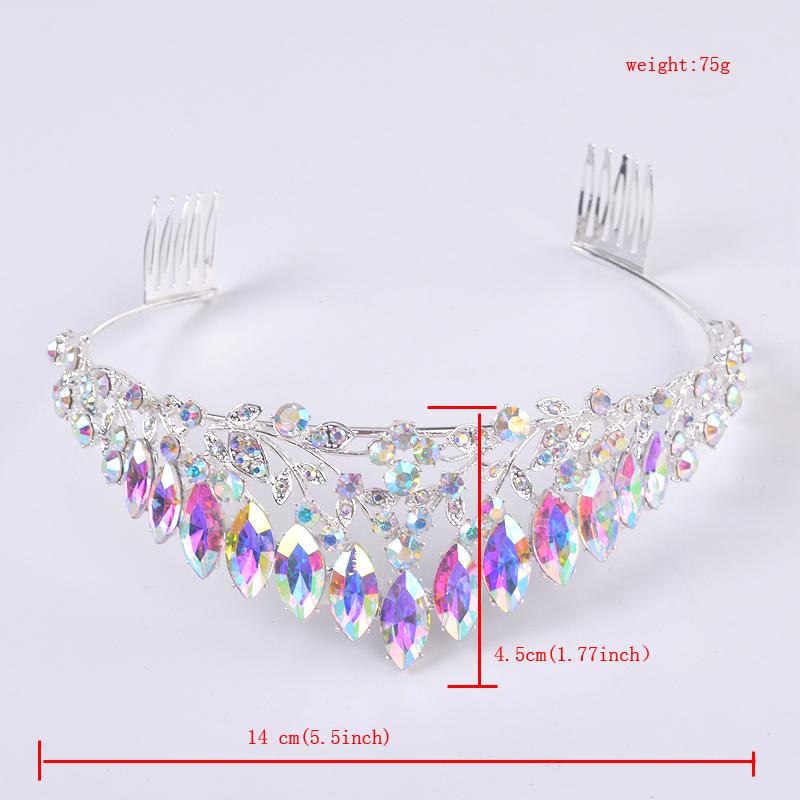 Coroană de Mireasă Delicată Vintage Culoare AB Aliaj Tiara de Mireasă Baroc Simplă Bentiță de Prințesă Strasuri Tiare Semi-Rotunde Piepteni
