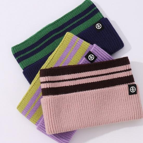 Kids Knitted Headband Wide Edge Elastic Ear Protection Warm Striped Contrast Design