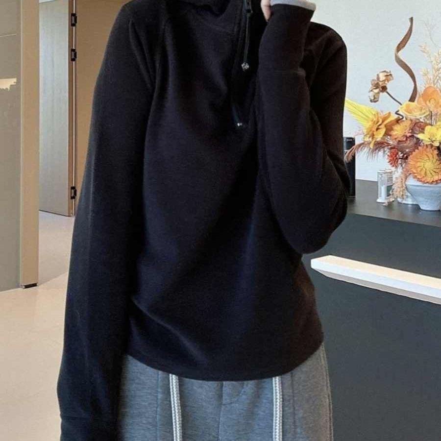 Plus Size European-Style Double-Sided German Velvet Zippered Women's Hoodie, New Autumn/Winter Loose Long Sleeve Warm Base Layer.