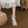 French engagement shoes female Mary Jane autumn 2025 new wedding gift square head thick heel temperament high heels