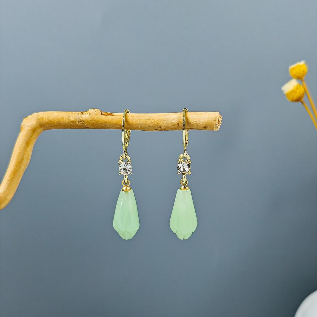 Ancient Chinese Style Beaded Tassel Earrings with Flower Fan and Bowknot