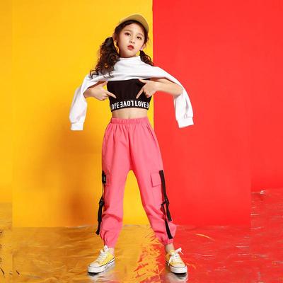 Costume da danza jazz per bambini: Abito da esibizione hip-hop per bambine con design con ombelico esposto per la giornata dei bambini