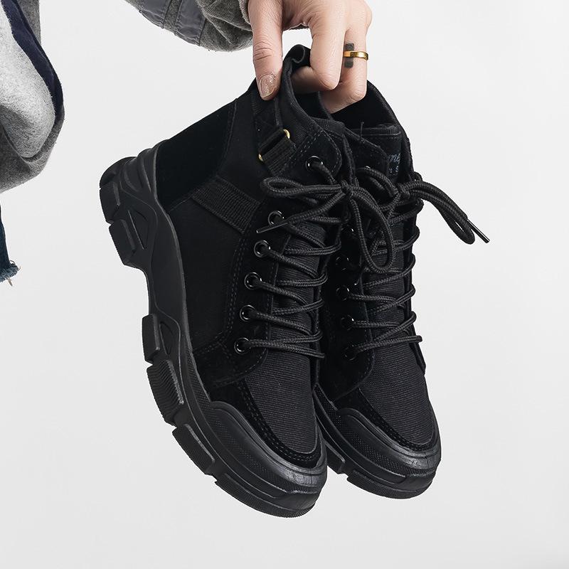 Autumn Winter Boots for Women Solid-colors Fashion Style Platform Fashion Lace Up Casual Booties Shoes for Ladies