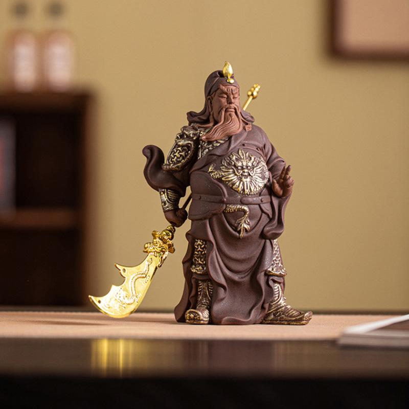 Ceramics God of Wealth Guan Gong Sculptures and Statue Chinese Characteristic  Home Room Office Table Decoration and Accessories