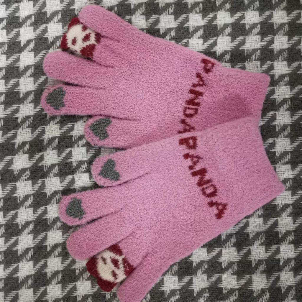Jacquard Imitation Mink Fingertip Bear Touch Screen Fashion Warm Winter Gloves Cartoon Cute Split Finger Touch Screen Hand