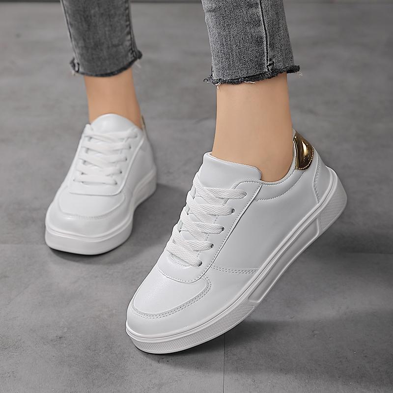Women's new flat shoes solid color large size non-slip waterproof leather casual sports shoes 43 working white shoes