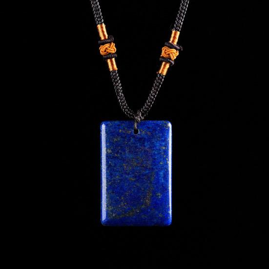Natural Crystal Pendant Necklace Necklace, Healing Energy Stone with Adjustable Braided Rope, Polished Fake Gemstone Jewelry for Men Women Rectangle