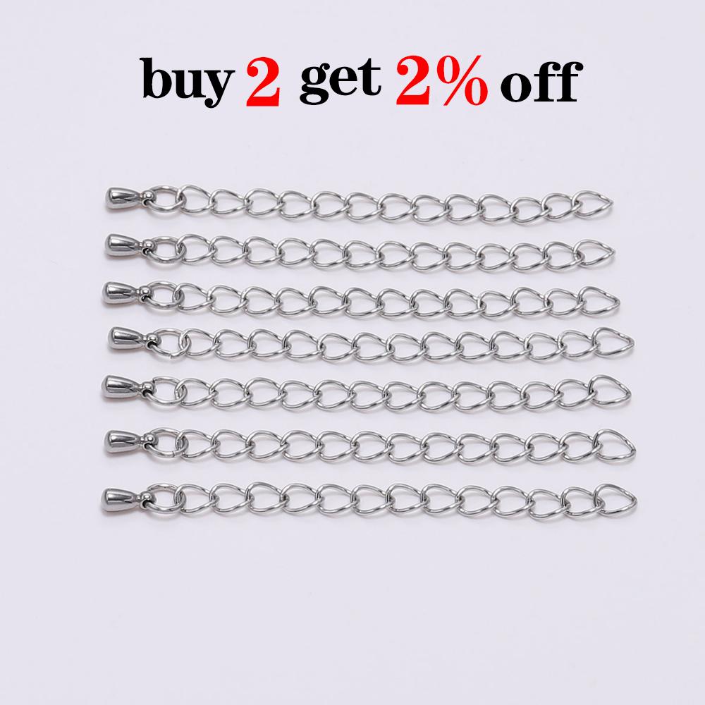 10pcs 50/70mm Stainless Steel Extension End Chain With Water Drop Bracelet Extension Tail Chain For DIY Jewelry Making Findings