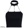 Women Sexy Solid Punk Style Metal Choker Halter Neck Crop Top Sleeveless Ladies Cami Backless Buckle Crop Top Summer Shirt