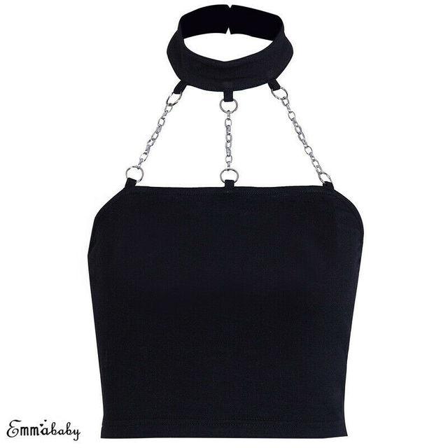 

Women Sexy Solid Punk Style Metal Choker Halter Neck Crop Top Sleeveless Ladies Cami Backless Buckle Crop Top Summer Shirt L чорний