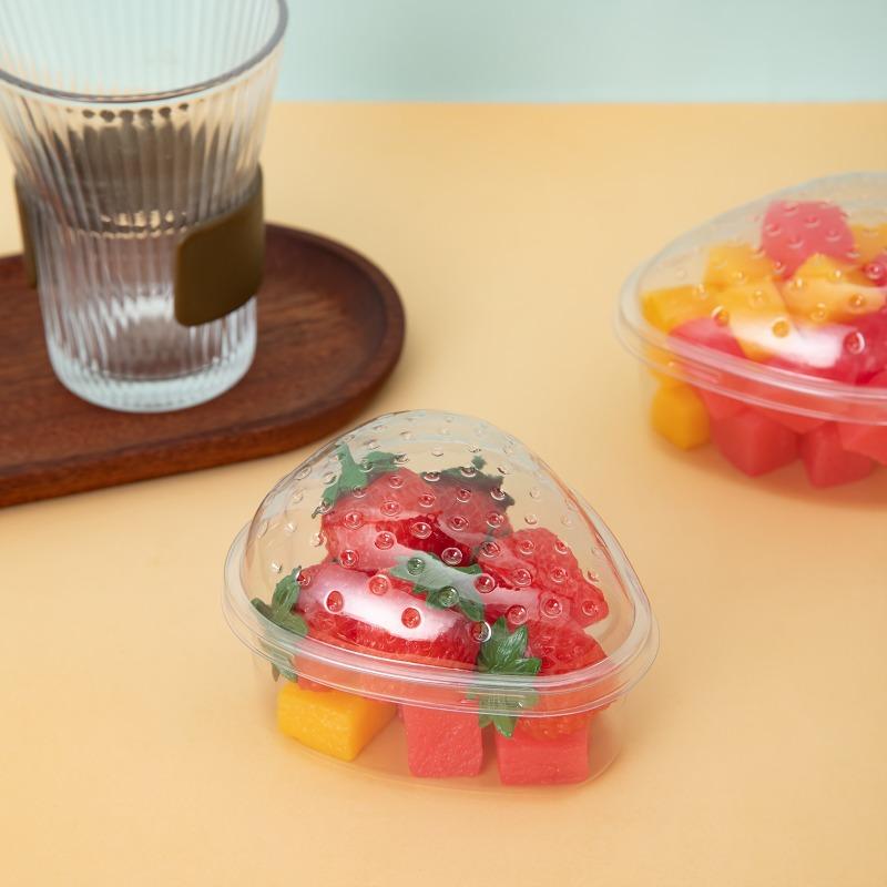 50/100pcs Strawberry Dessert Packaging Box Disposable Cute Dessert Boxes Flip Lids Durable PET Plastic Freezer-Safe Dessert Box