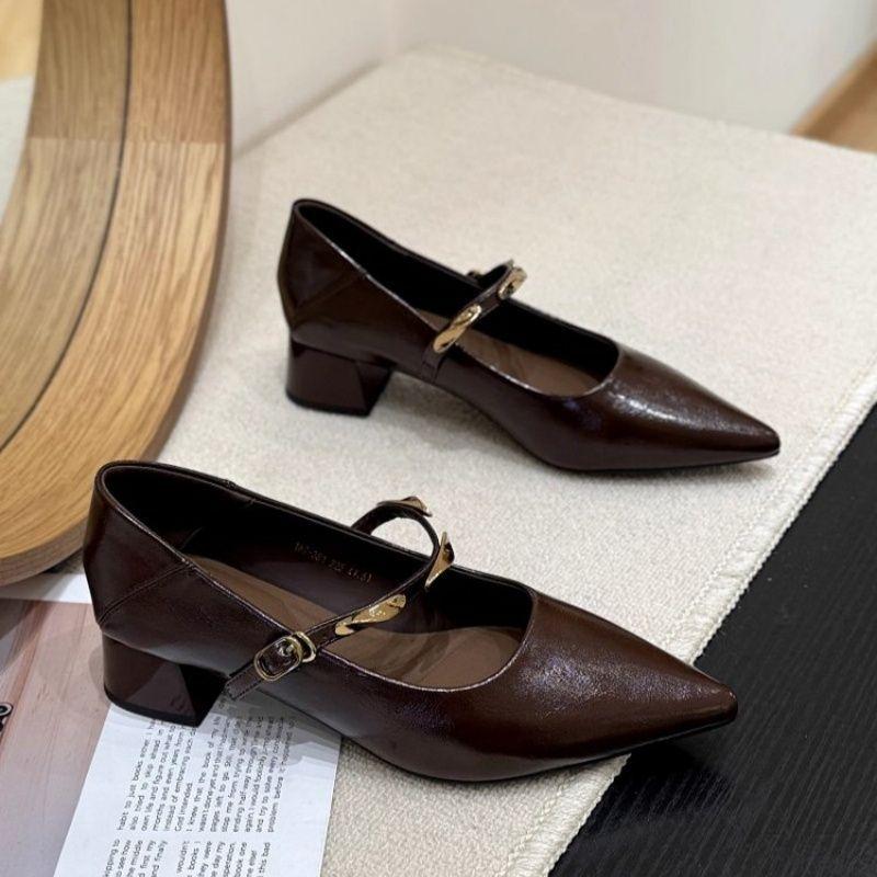 Pointed Single Shoes Women's 2025 Autumn New Mid-heel Thick Heel Shoes French Retro Fashion Versatile Mary Jane Small Leather Shoes