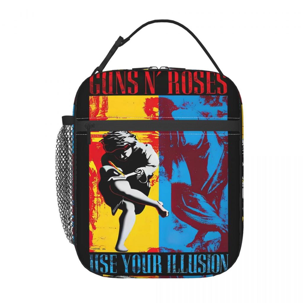 Guns N Roses Band Lunch Bag For Men Lunch Box Retro Office Cooler Bag Portable Insulated Waterproof Tote Food Bags
