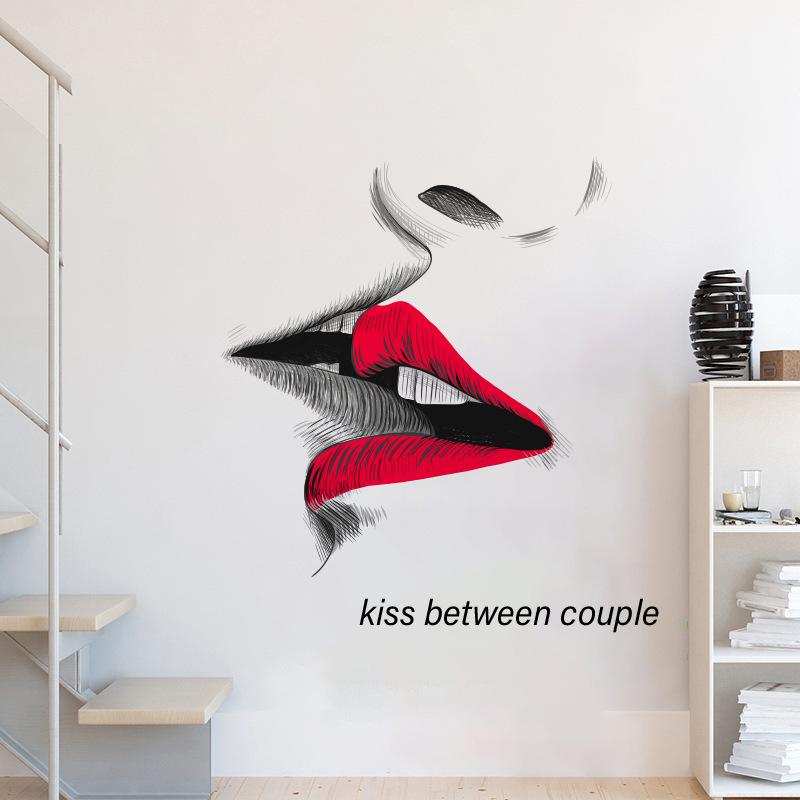 New Creative Hand-Painted Kiss Wall Sticker Self-Adhesive Home Decor for Bedroom Living Room Wall Decoration