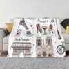 Paris Pattern Colors Blanket Soft Warm Travel Portable Blanket Paris France Eiffel Tower Cafe