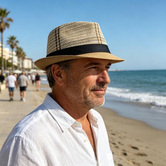 Yousheng Men Jazz Hat, Summer Plaid Pattern Top Hat, UV Protection Breathable Straw Hat, Lightweight Casual Headwear for Outdoor Gardening Beach