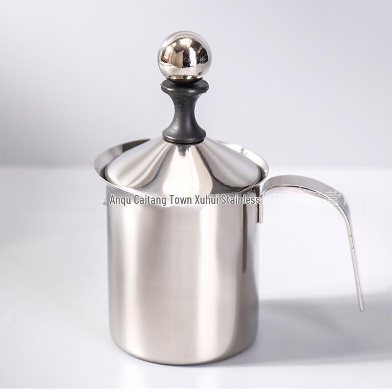 Japanese 800ml Stainless Steel Manual Milk Frother with Double Filter for Cappuccino