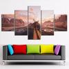 Toile Décoration Murale Peintures 5 Pièces Image HD Route Numéros Route 66 Moto Véhicule Affiche Autocollant Mural Paysage Décoration Maison