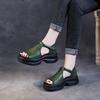 Johnature Scarpe da Donna in Vera Pelle con Suola Spessa Peep Toe Retro Sandali con Zeppa Comodi