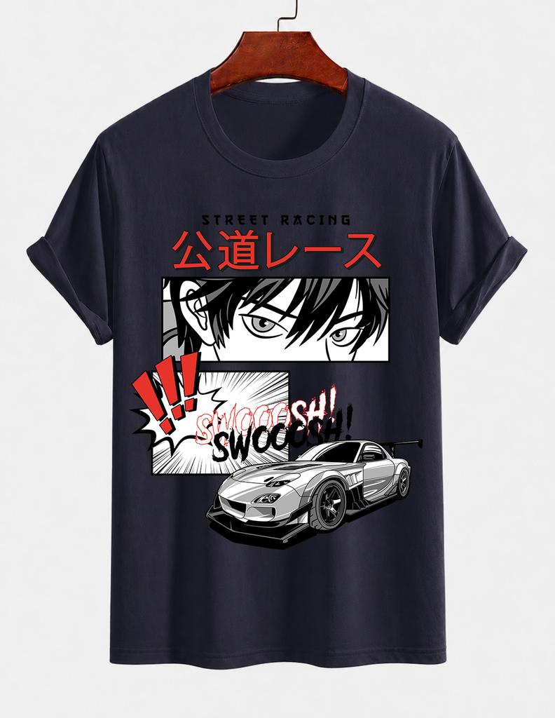 Unisexs Pure Cotton Solid Color Tshirt Street Racing Japanese Unisexga Jdm Sports Car Print Crew Neck Short Sleeve Street Casual Top