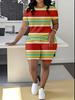 Striped code European and American women's clothing checkered printing T-shirt shorts set sports suit