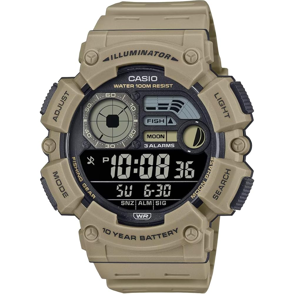 

Casio WS-1500H-5BV Цифровые мужские часы с дисплеем данных о рыбалке и фазах луны Черный ЖК-дисплей Хаки