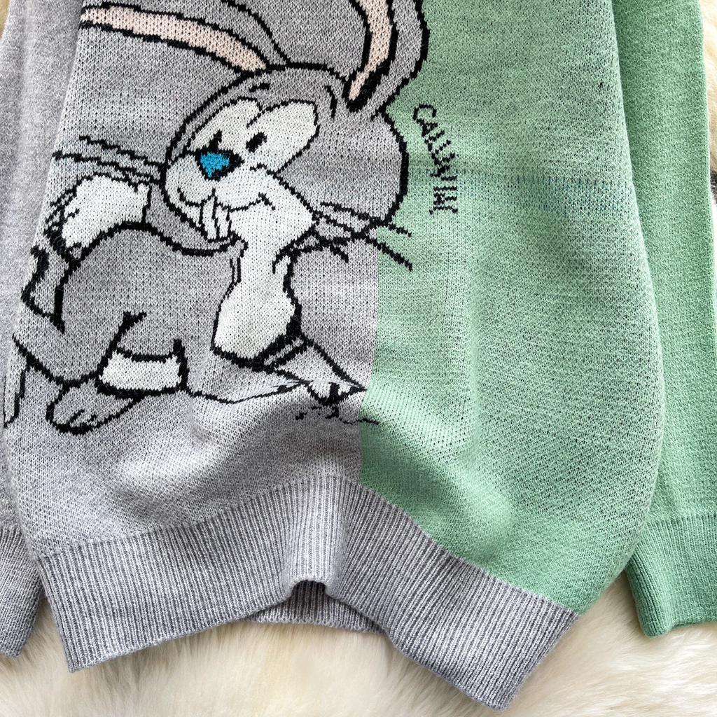 Autumn Winter Women College Style Cartoon Rabbit Knitted Sweater Pullover Tops For Girl