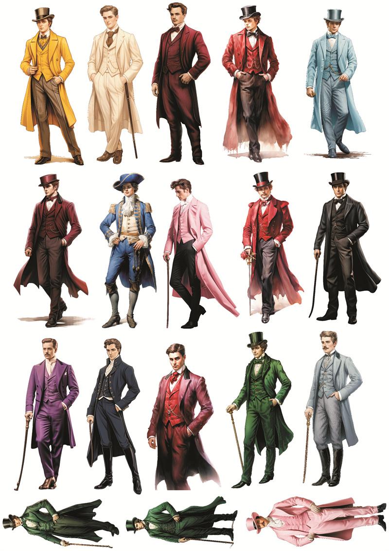 

Cute Victorian era attire gentlemen Stickers Self-made Fashion Girl Scrapbooking /Decorative /DIY Craft Photo Album journal