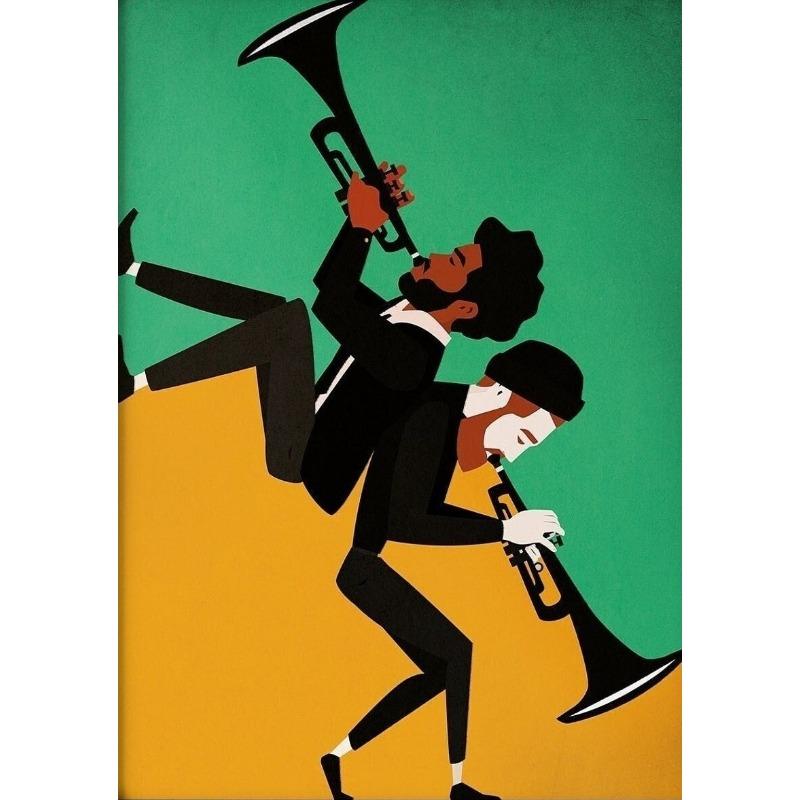 Mid Century Colorful Jazz Music Poster Instrument Player Trumpet Saxophone Canvas Painting Wall Art for Living Room Home Decor